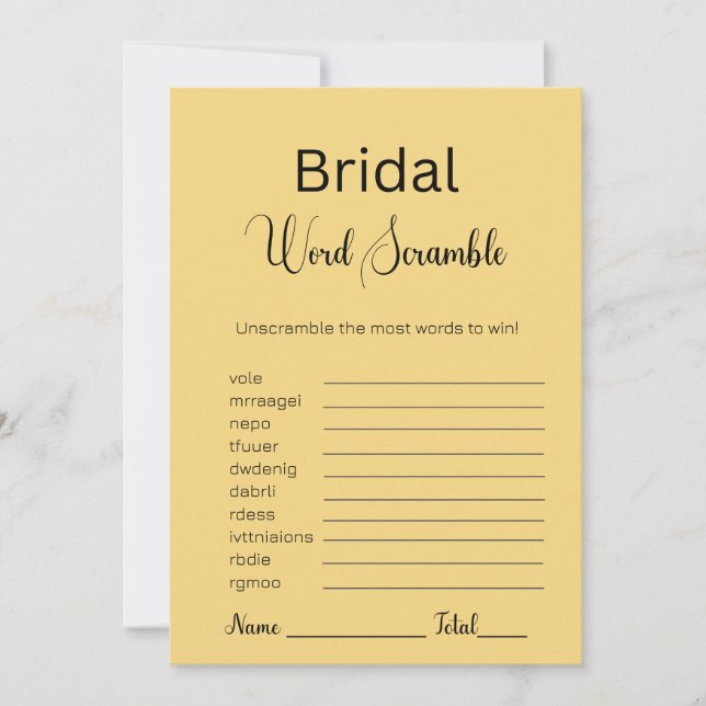 Invitación Sand Brown Bridal Word Scramble Game (Anverso)