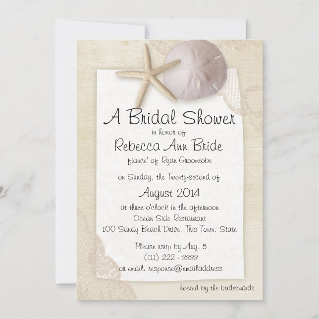 Invitación Sand Dollar y Ivory Lace Bridal Shower (Anverso)
