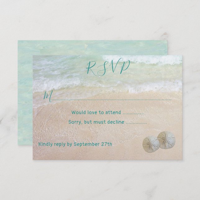 Invitación Sand Dollars RSVP Beach Scene Wedding RSVP (Anverso / Reverso)