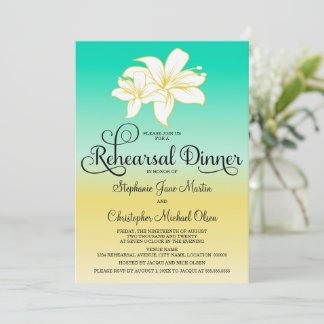 Invitación Sand & Sea Hibiscus Color Ombre Ensayo Cena