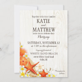 Invitación Sand Seashells Floral Beach Rustic Boda