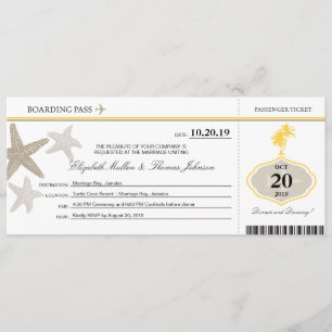 Invitación Sand Starfish ButterCrema Palm Tree Boarding Pass