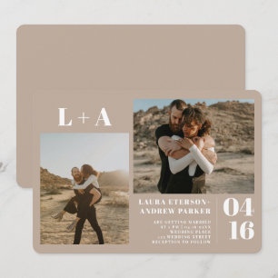 Invitación Sand tan minimalistas iniciales 2 boda de fotos