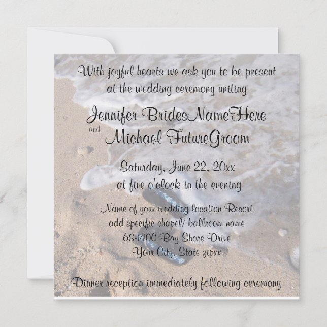 Invitación Sandalias Flip Flop de la boda de la playa (Anverso)