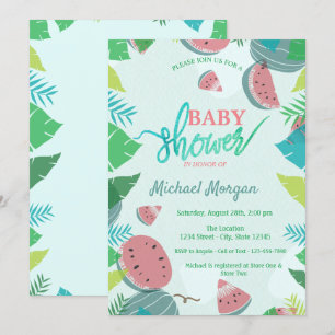 Invitación Sandía Adorable, Hojas Tropicales Fiesta de Bebé