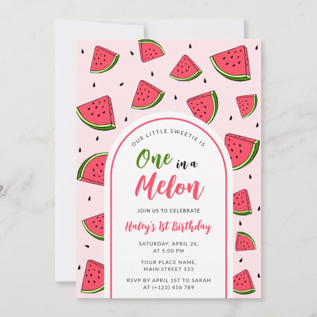 Invitación Sandía Cute One in a Melon 1er Cumpleaños del Bebé (Anverso)