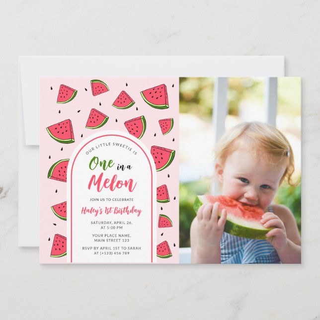 Invitación Sandía Cute One in a Melon Cumpleaños del 1er Bebe (Anverso)