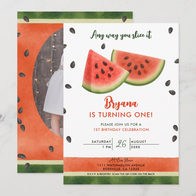 Invitación Sandía De Cualquier Manera Que La Cortes Fiesta de (Anverso / Reverso)