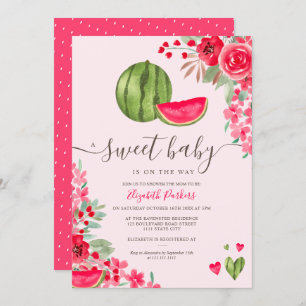 Invitación sandía de verano acuática floral ducha de bebé
