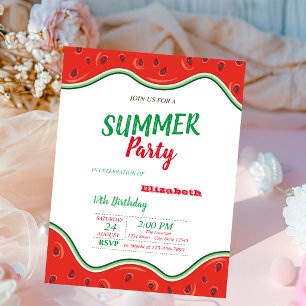 Invitación Sandía, Fiesta de Cumpleaños de Verano