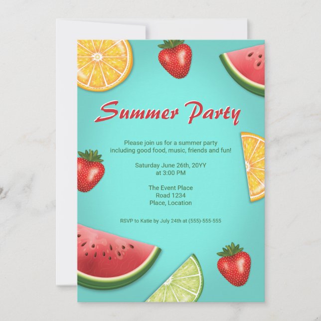 Invitación Sandía Fresa Lima Frutas Fiesta de Verano (Anverso)