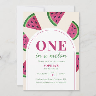 Invitación Sandía Rosa Foto Personalizada Cumpleaños 1