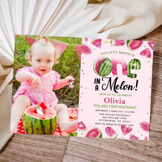 Invitación sandía uno en melón foto de primer cumpleaños (Subido por el creador)