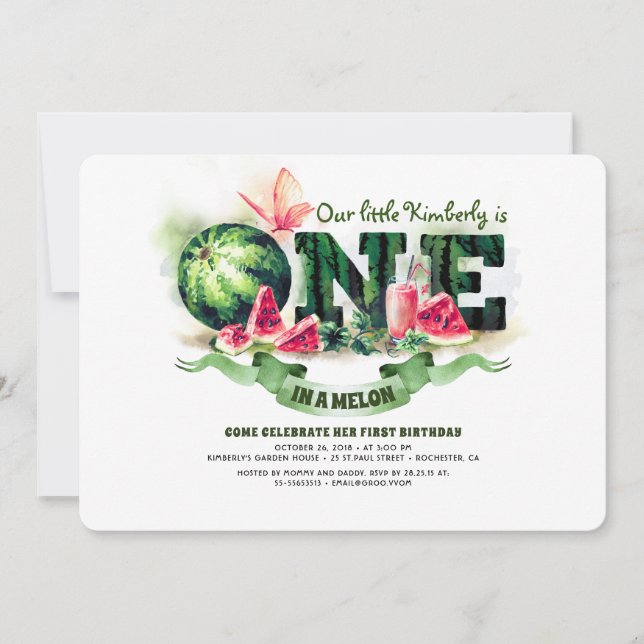 Invitación sandía uno en melón primer cumpleaños (Anverso)