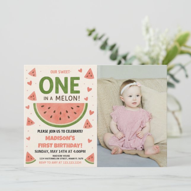 Invitación sandía "Uno en un melón" Primer cumpleaños (Anverso de pie)