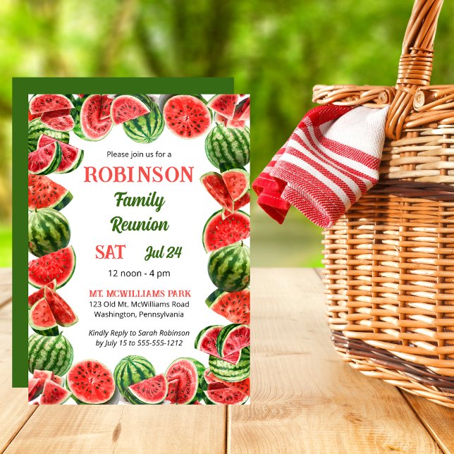 Invitación Sandías de verano frescas Reunión familiar de códi (Fresh Summer Watermelons Frame | Back QR Code Family Reunion Invitation)