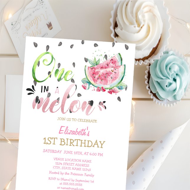 Invitación Sandías rosadas One In A Melon Cumpleaños número 1 (Subido por el creador)