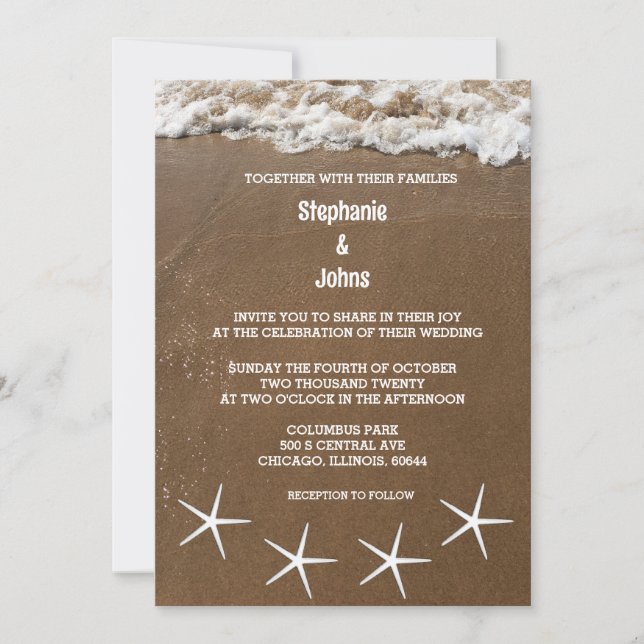 Invitación Sandy Beach Starfish Ocean Destination Wedding (Anverso)