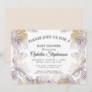 Invitación Sandy Gold Earthy Mauve Leafy Watercolor Shower