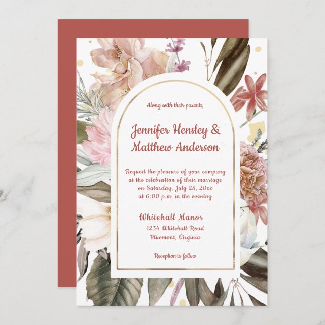 Invitación Sandy Peach Terracotta Gold Rustic Boda I (Anverso / Reverso)