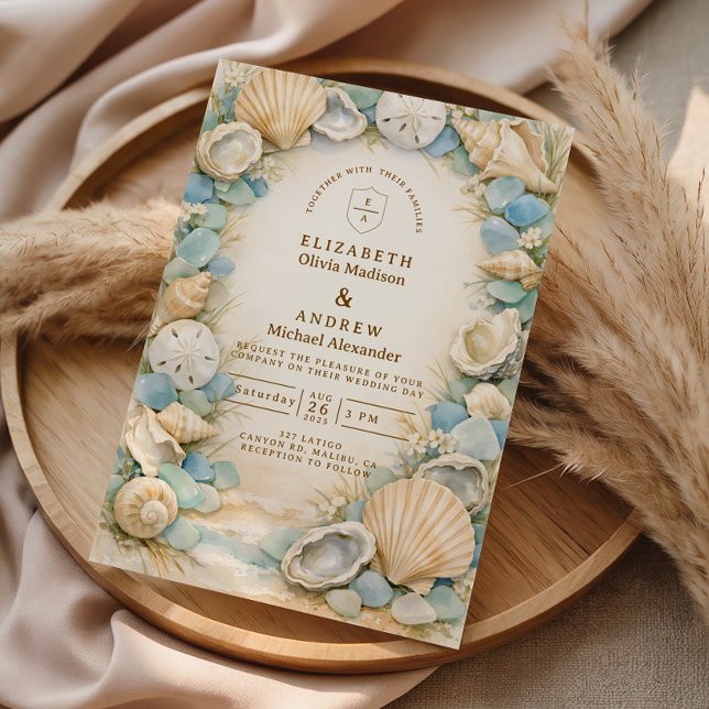 Invitación Sandy Shore Seashell Wedding (Subido por el creador)