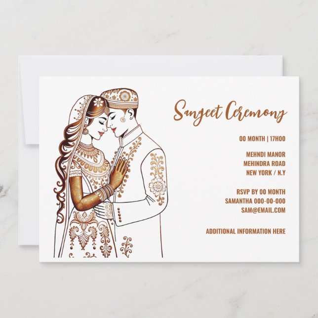 Invitación Sangeet Henna bride groom Mehndi Mhindi Hindi (Anverso)