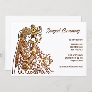 Invitación Sangeet Hindi Hena Mehndi Mhindi novia novio