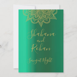 Invitación Sangeet Indian Style Green Gold Color moderno