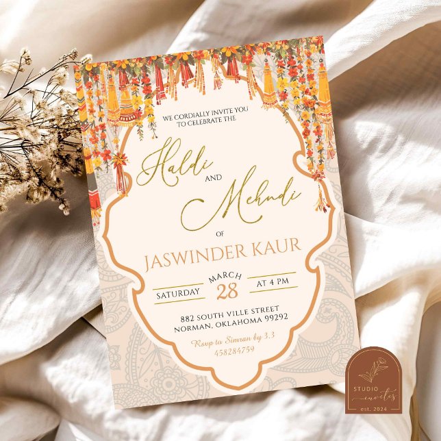 Invitación Sangeet indio de la ceremonia de Boda Haldi Mehndi (Subido por el creador)