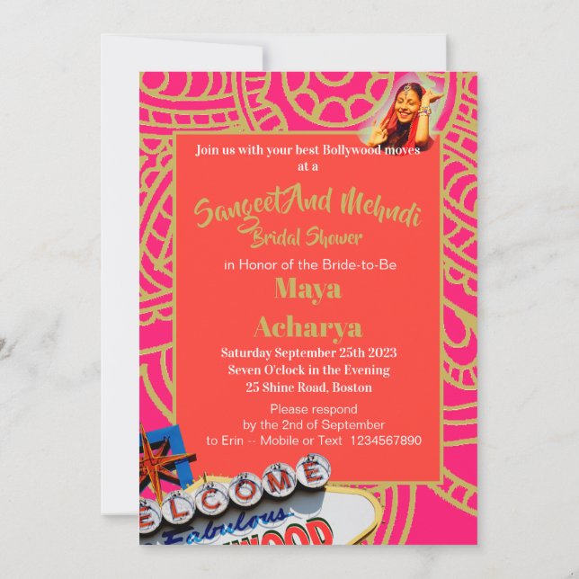 Invitación Sangeet Mehndi Henna Bridal Shower Bollywood (Reverso)