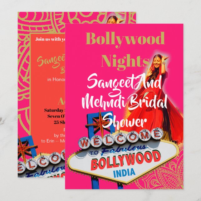 Invitación Sangeet Mehndi Henna Bridal Shower Bollywood (Anverso / Reverso)