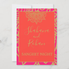 Invitación Sangeet Naranja de estilo indio Oro rosa elegante