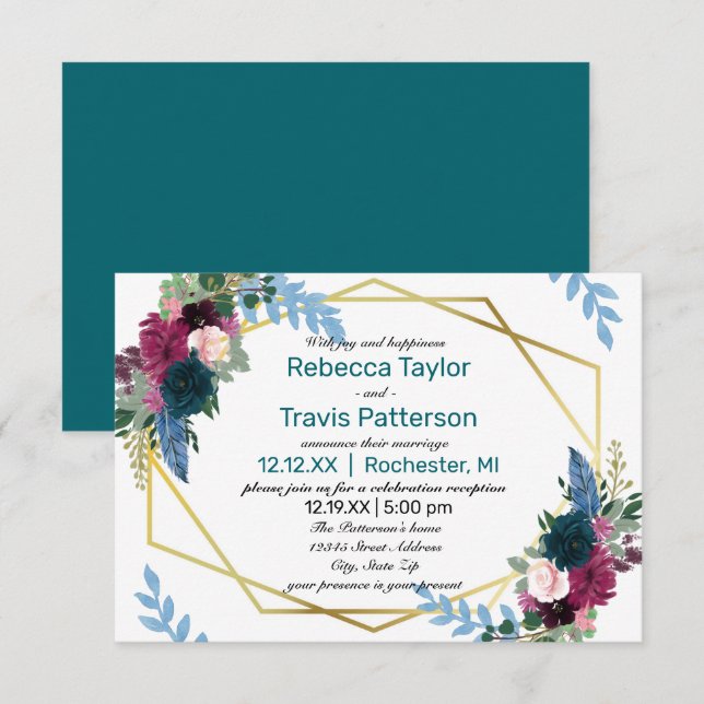Invitación Sangre floral Mod Verde azulado -3x5 Boda Anuncio/ (Anverso / Reverso)
