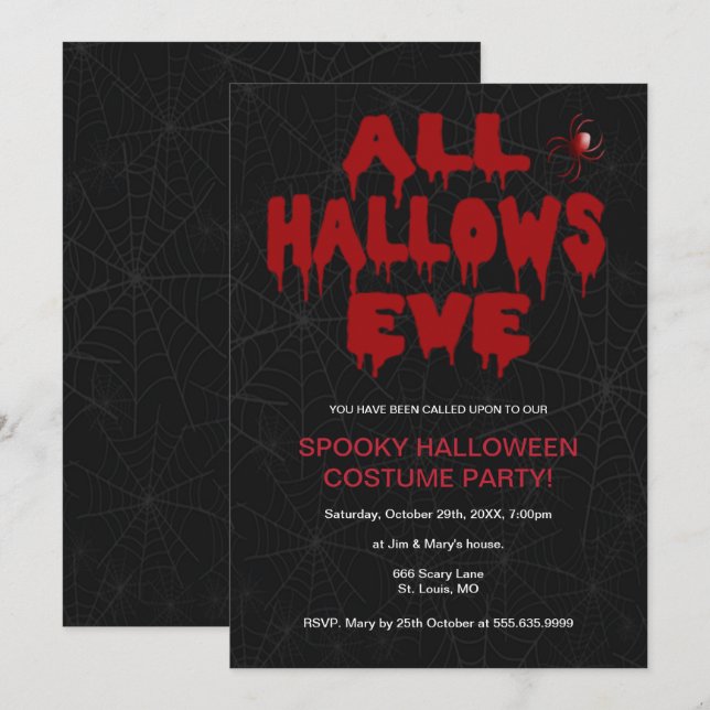 Invitación Sangre gótica todos los horror Fiesta de la vísper (Anverso / Reverso)