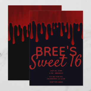 Invitación Sangre Roja Goteando en Satén Halloween Dulces 16 