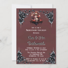 Invitación Sangre Rojo Gótico Black Floral Bridesmaids Lunche