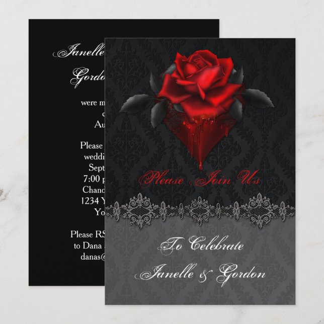 Invitación Sangre Roses Roses Roses Negro Sólo Recepción Dama (Anverso / Reverso)