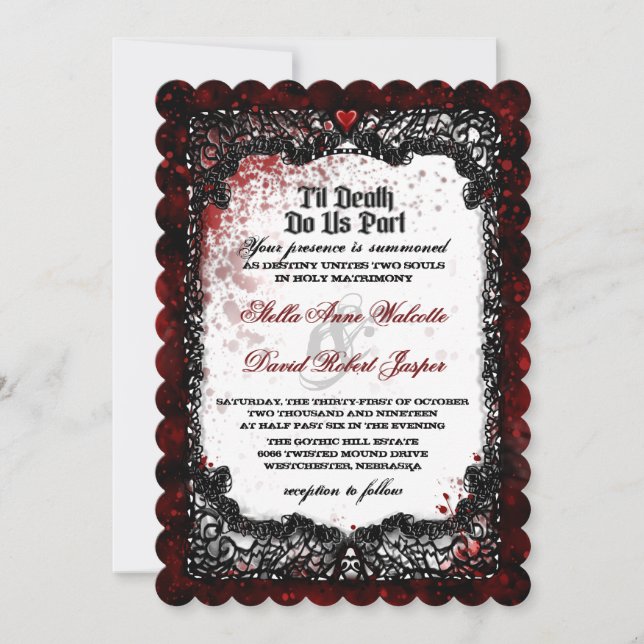 Invitación Sangre salpicada hasta la muerte Boda RECEPCIÓN IN (Anverso)
