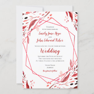 Invitación Sangria Red Leaves Geométricas Frame Boda