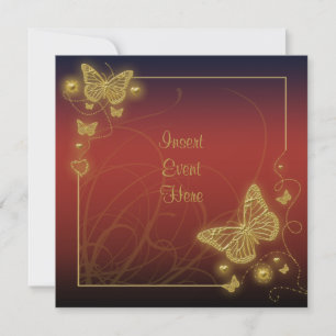 Invitación Sangría rojo mariposa dorado remolinos negros