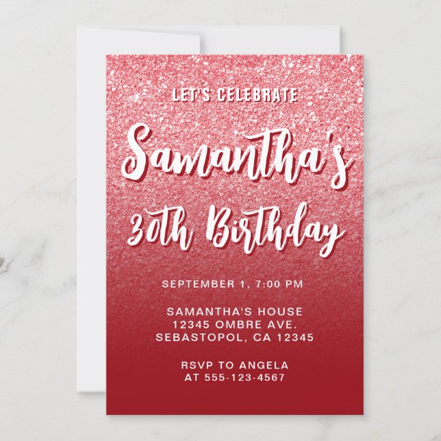 Invitación Sangría Rojo Moderno Gradiente Cumpleaños 30 (Anverso)