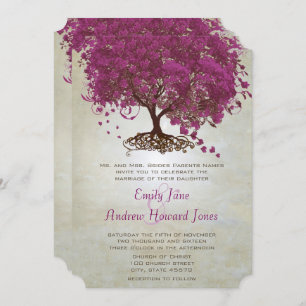 Invitación Sangria Wine Purple Heart Leaf Tree Boda