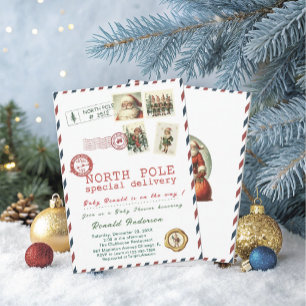 Invitación Santa acuarela Baby invierno  ducha de bebé mamá e