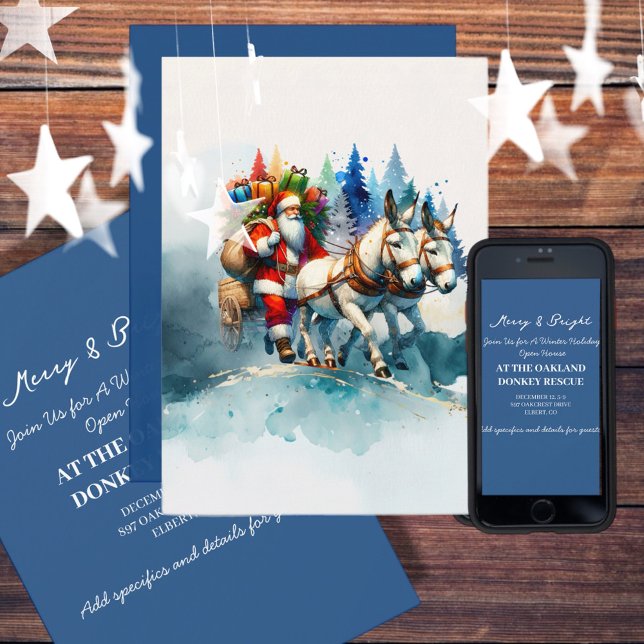 Invitación Santa acuarela festiva con burros (Enjoy this Festive Christmas design! Customize with your favorite holiday event or greeting. )