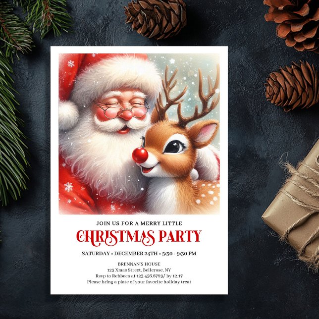 Invitación Santa and Rudolph Magical Christmas Party Invite (Santa and Rudolph Magical Christmas Party Invite)
