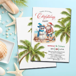 Invitación Santa and Snowman on the Beach Christmas Party