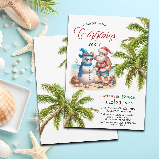 Invitación Santa and Snowman on the Beach Christmas Party  (Subido por el creador)