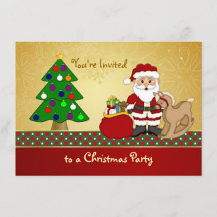 Invitación Santa, árbol, presenta a los niños Navidades Fiest