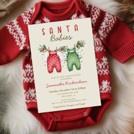 Invitación Santa Babies Christmas Twins baby shower