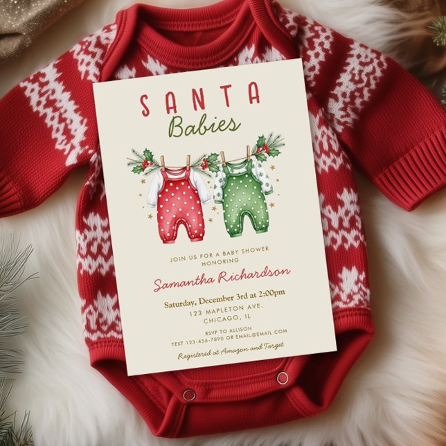 Invitación Santa Babies Christmas Twins baby shower (Subido por el creador)